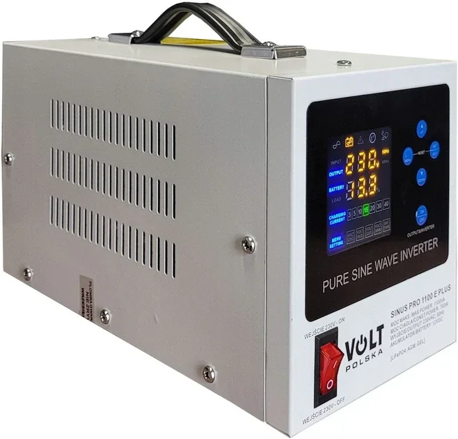 Перетворювач напруги 12V / 230V Volt Polska Sinus PRO 1100 E PLUS (1100 ВА / 800 Вт) з зарядним пристроєм та AVR
