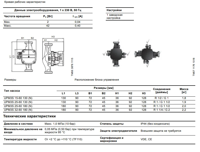 Циркуляційні насоси Grundfos UPM3S AUTO 15-60-130, Циркуляційні насоси з мокрим ротором grundfos