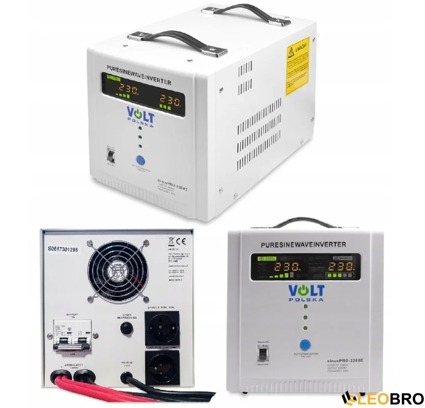Перетворювач напруги 12V / 220V Volt Polska Sinus PRO 2000E BLACK (2000 ВА / 1250 Вт) з зарядним пристроєм та AVR (чорни