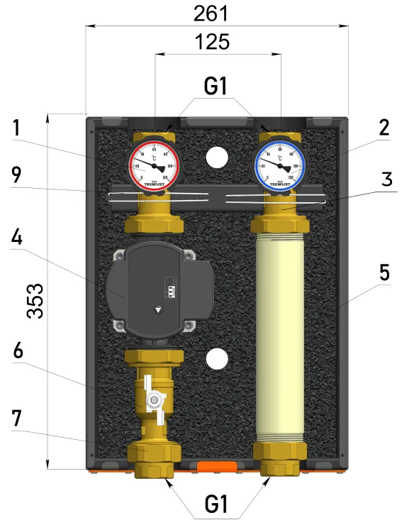 Насосна група пряма Termojet НГ-47 DN25 без насосу