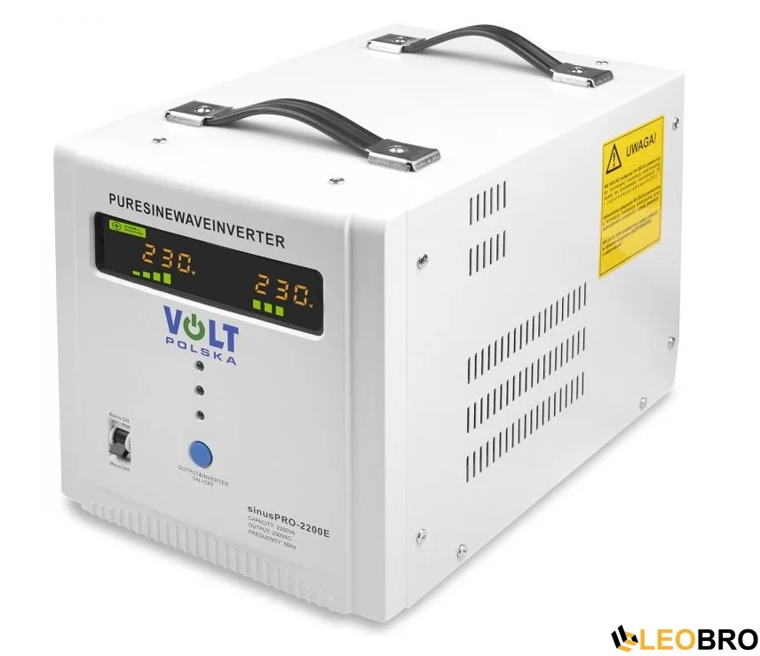 Перетворювач напруги 12V / 220V Volt Polska Sinus PRO 2000E BLACK (2000 ВА / 1250 Вт) з зарядним пристроєм та AVR (чорни