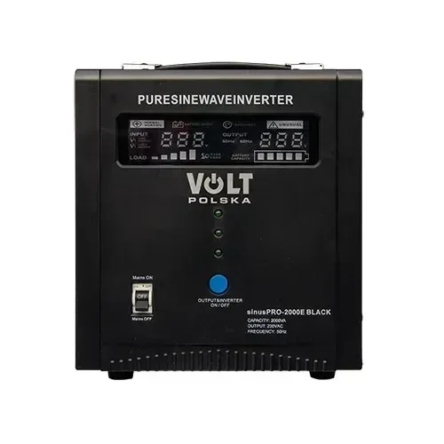 Перетворювач напруги 12V / 220V Volt Polska Sinus PRO 2000E BLACK (2000 ВА / 1250 Вт) з зарядним пристроєм та AVR (чорни