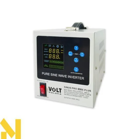 Перетворювач напруги 12V / 230V Volt Polska Sinus PRO 850 E PLUS (850 ВА / 600 Вт) з зарядним пристроєм та AVR