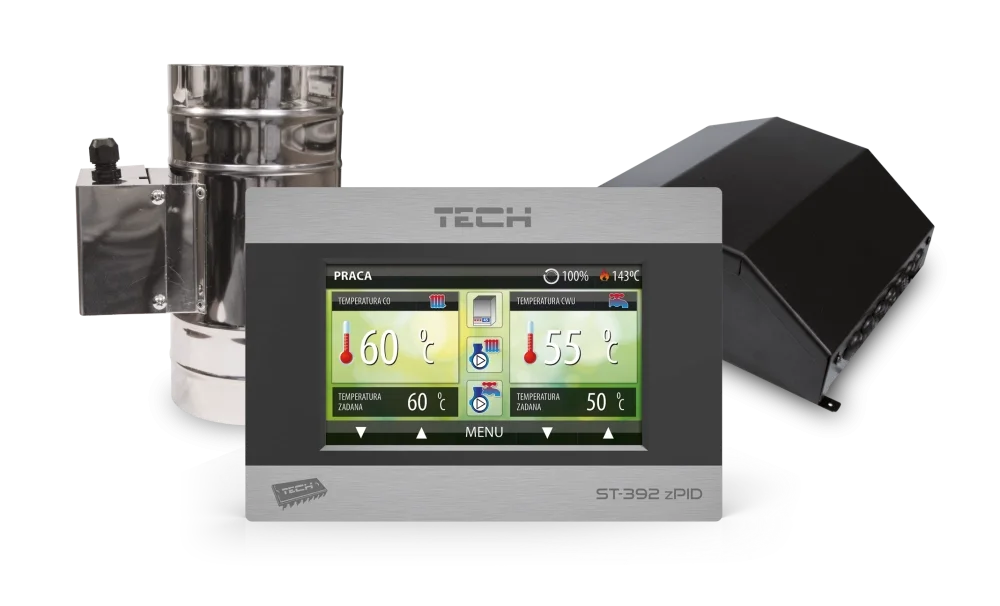 Контролер для камінів TECH ST 392zPID, кольоровий дисплей, дросельна заслінка 120мм