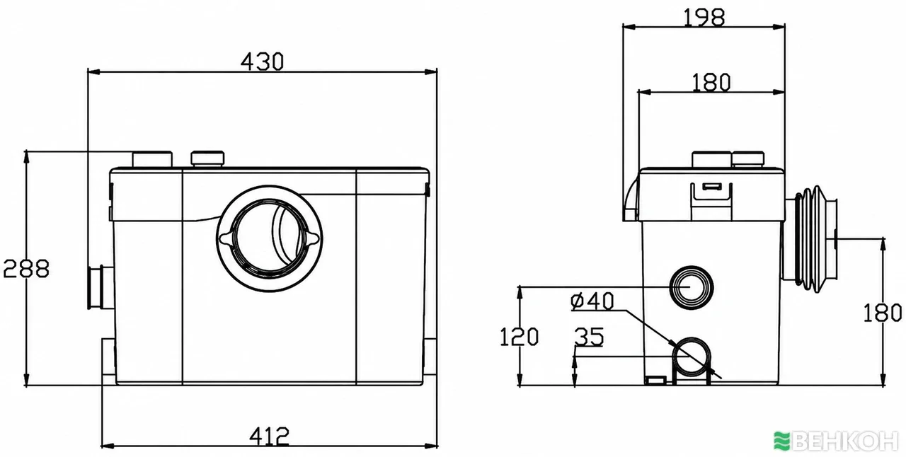 TermojetTM WT400A — каналізаційна насосна станція (400W, Hmax = 8 m, Qmax = 7m3 / h)