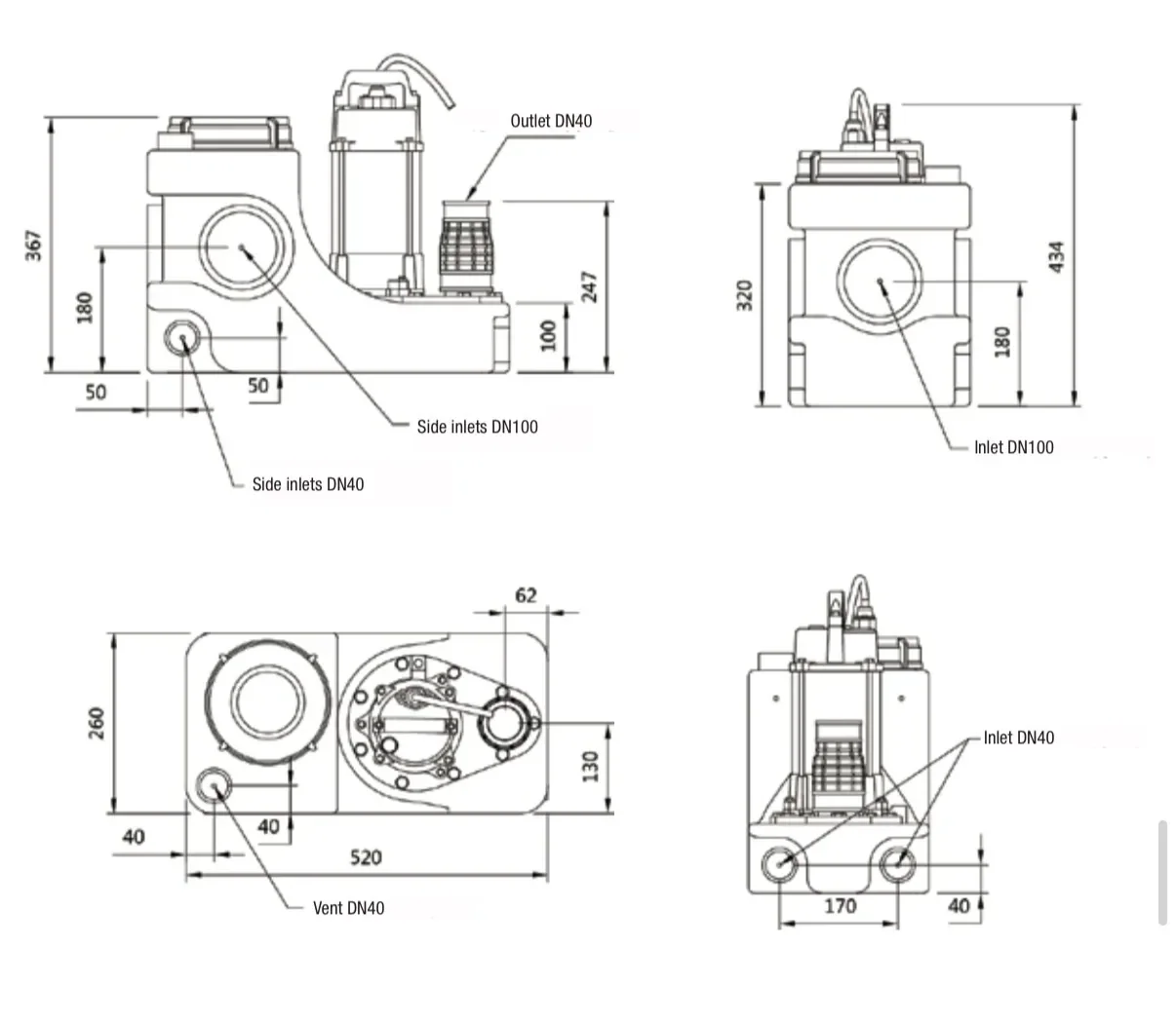 TermojetTM GRANDLIFT 20-75SW — потужна каналізаційна насосна станція (750W, Hmax=13m, Qmax=26m3/h, бак 20 л)
