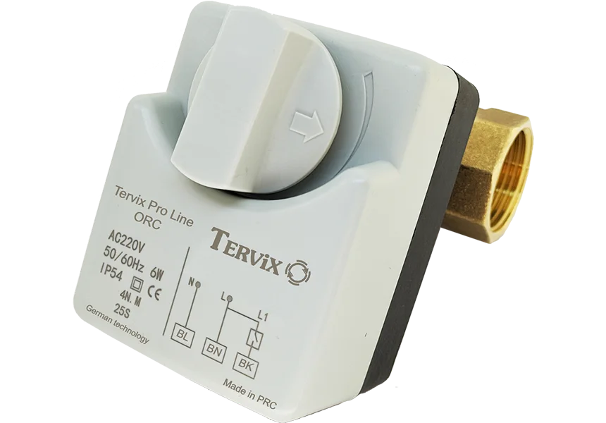 Двоходовий клапан з електроприводом Tervix Pro Line ORC DN20 ¾" ВР, НВ, kvs-20