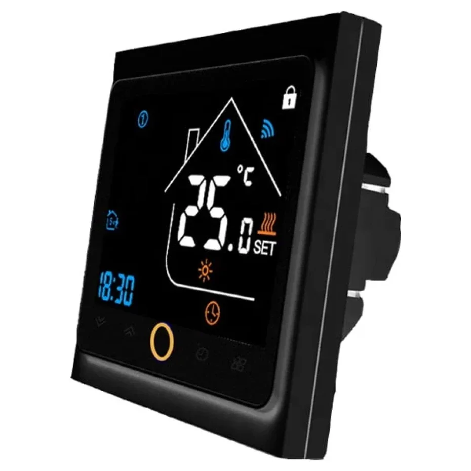 Чорний кімнатний термостат Tervix™ Pro Line WiFi Thermostat - управління теплими підлогами/котлом, ZigBee